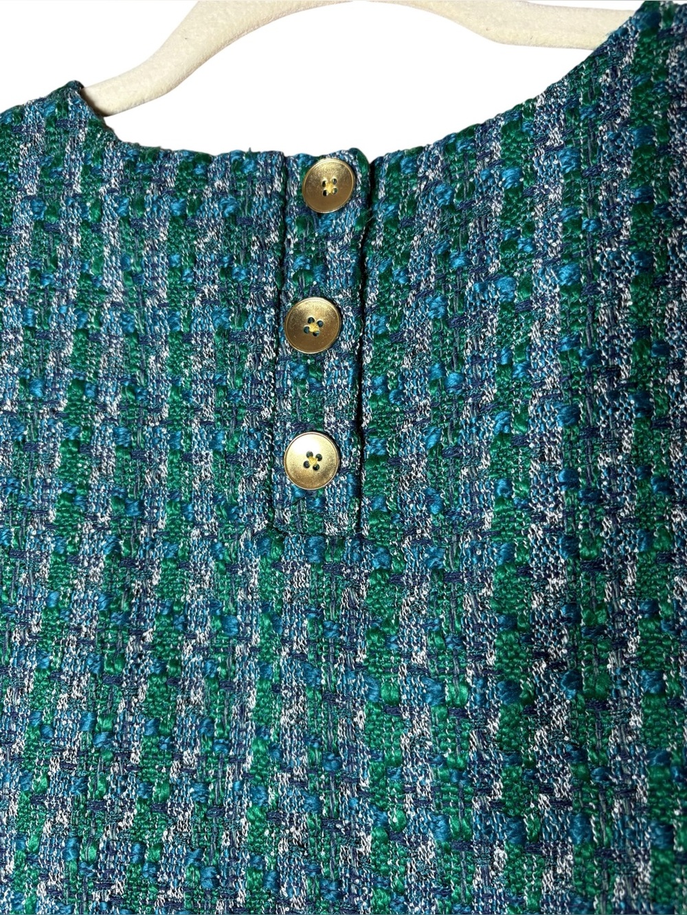 J. CREW | NEW Women’s Blue Medley Tweed Button-Back Shell Top size S Sleeveless - Picture 15 of 15
